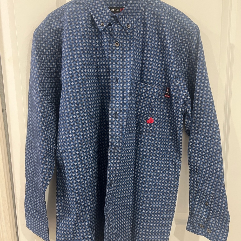Forge Mens Navy with White Geo Print Long Sleeve FR Western Work Shirt